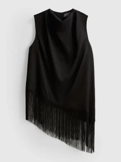 Asymmetrische Bluse mit Fransen und Wasserfallausschnitt