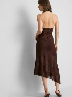 Asymmetrischer Netzstoff-Midirock mit Paisleymuster