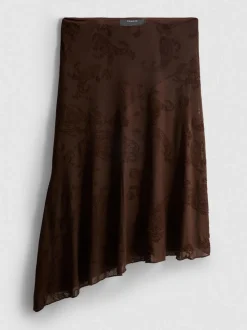 Asymmetrischer Netzstoff-Midirock mit Paisleymuster