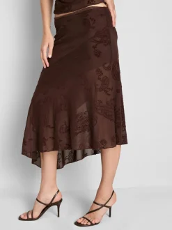Asymmetrischer Netzstoff-Midirock mit Paisleymuster