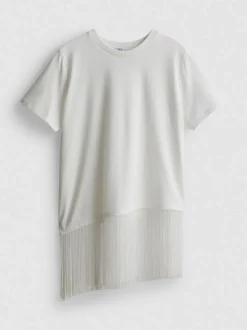 Asymmetrisches Baumwoll-T-Shirt mit Fransen