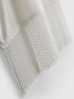 Asymmetrisches Baumwoll-T-Shirt mit Fransen