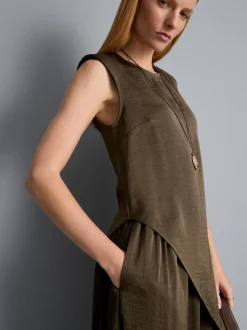 Asymmetrisches Top aus strukturiertem Satin mit Schulterpolstern