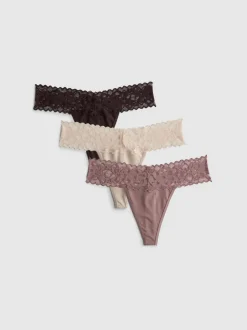 Bandeau-Tangas mit hohem Baumwollanteil in neutralen Tönen, 3er-Pack