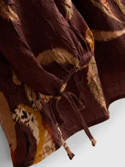 Bardot-Bluse aus Satin in Knitteroptik mit Blumenmuster