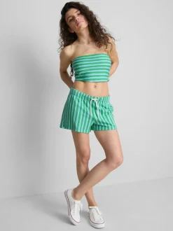 Bauchfreies, gestreiftes Bandeau-Top mit hohem Baumwollanteil