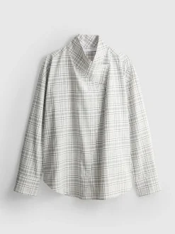Baumwoll-Bluse mit hohem Kragen und Karomuster
