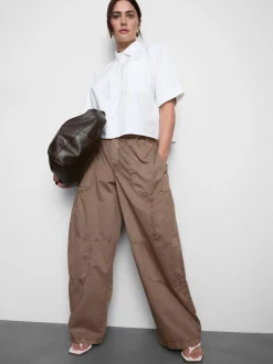 Baumwoll-Cargohose mit weitem Bein