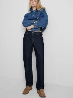 Baumwoll-Denim-Jeans mit mittlerer Leibhöhe und geradem Bein