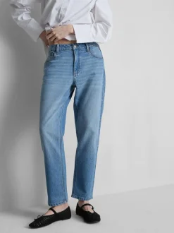 Baumwoll-Denim-Jeans mit mittlerer Leibhöhe und geradem Bein