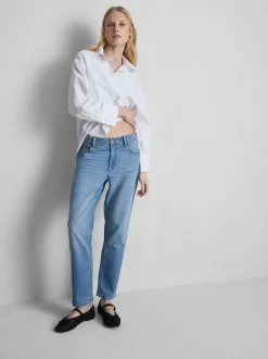 Baumwoll-Denim-Jeans mit mittlerer Leibhöhe und geradem Bein