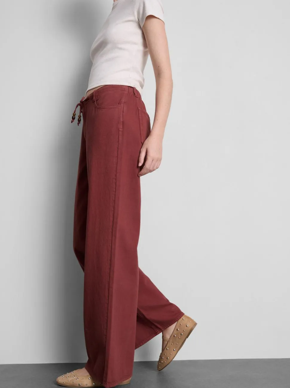 Baumwoll-Hose mit geradem Bein und Perlendetail