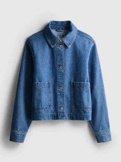 Baumwoll-Jeansjacke mit aufgesetzter Tasche