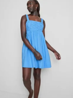 Baumwoll-Minikleid mit Cornelli-Stickerei