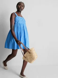 Baumwoll-Minikleid mit Cornelli-Stickerei