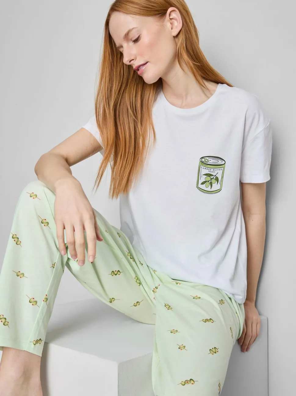 Baumwoll-Schlafanzug mit Rundhalsausschnitt und Print