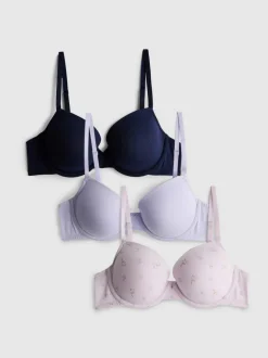 Bedruckte BHs mit hohem Baumwollanteil, 3er-Pack