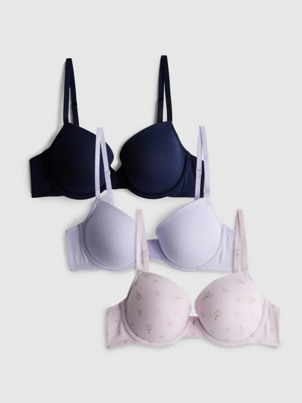 Bedruckte BHs mit hohem Baumwollanteil, 3er-Pack