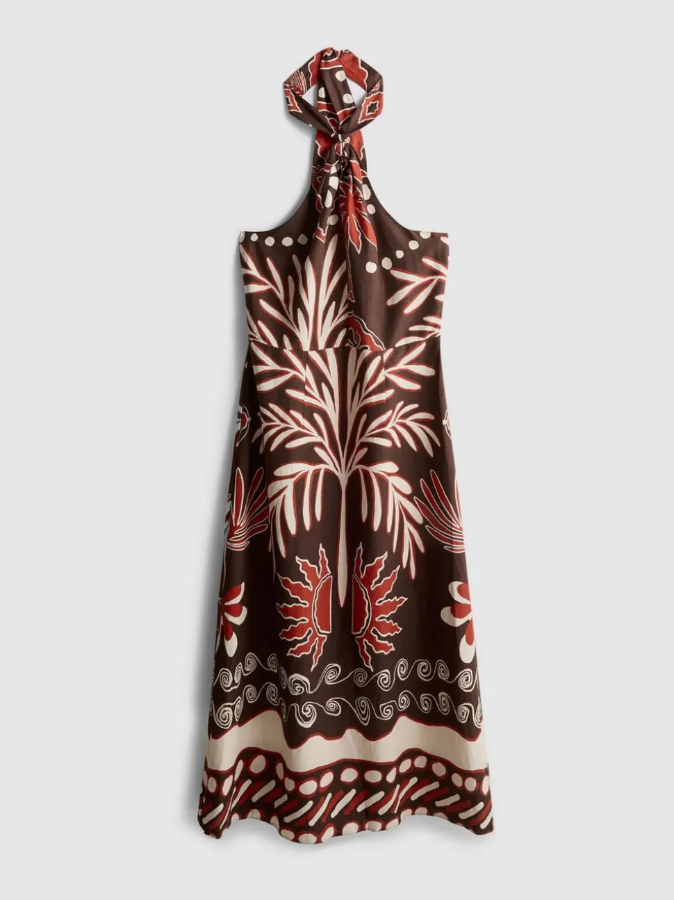 Bedrucktes „The Edit“ Neckholder-Midikleid aus Leinengemisch