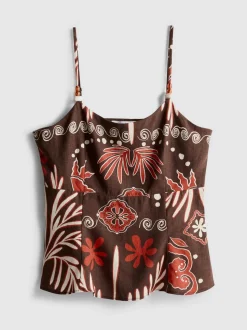Bedrucktes „The Edit“ Tanktop aus Leinengemisch