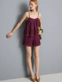 Bestickte Baumwollshorts mit hohem Bund