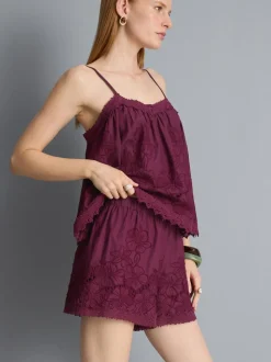 Bestickte Baumwollshorts mit hohem Bund