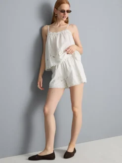 Bestickte Baumwollshorts mit hohem Bund