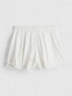 Bestickte Baumwollshorts mit hohem Bund