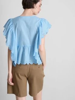 Besticktes Baumwolltop mit Bogenkante