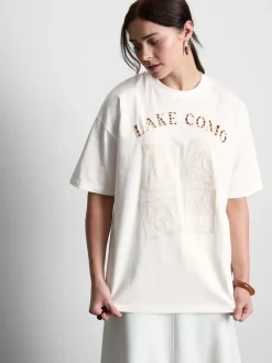 Besticktes T-Shirt im Oversized-Look mit „Lake Como“ Schriftzug