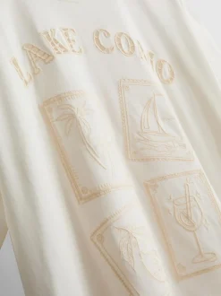 Besticktes T-Shirt im Oversized-Look mit „Lake Como“ Schriftzug