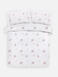 Bettwäsche mit Kreuzstich-Blumenmuster, Super-Kingsize