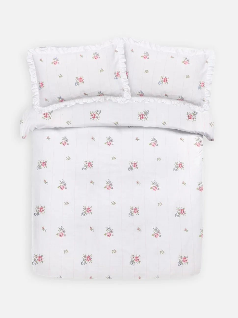 Bettwäsche mit Kreuzstich-Blumenmuster, Super-Kingsize