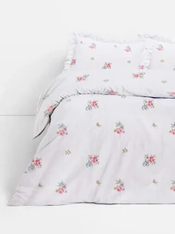 Bettwäsche mit Kreuzstich-Blumenmuster, Super-Kingsize