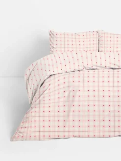 Bettwäsche mit Schottenkaro- und Herzmuster, Doppelbett