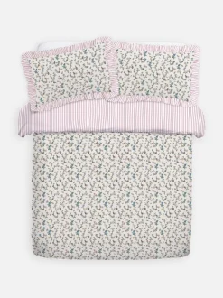 Bettwäscheset mit hohem Baumwollanteil mit Blumenmuster und Streifen, Super-Kingsize