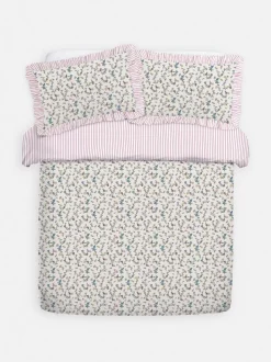 Bettwäscheset mit hohem Baumwollanteil mit Blumenmuster und Streifen, Kingsize