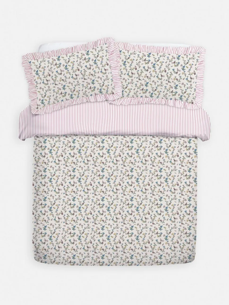 Bettwäscheset mit hohem Baumwollanteil mit Blumenmuster und Streifen, Kingsize