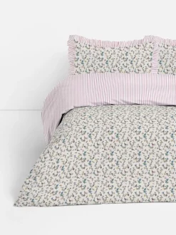 Bettwäscheset mit hohem Baumwollanteil mit Blumenmuster und Streifen, Kingsize