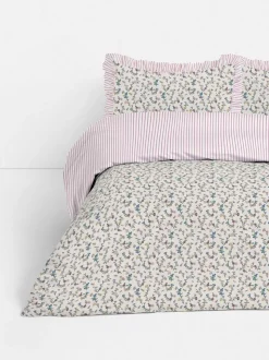 Bettwäscheset mit hohem Baumwollanteil mit Blumenmuster und Streifen