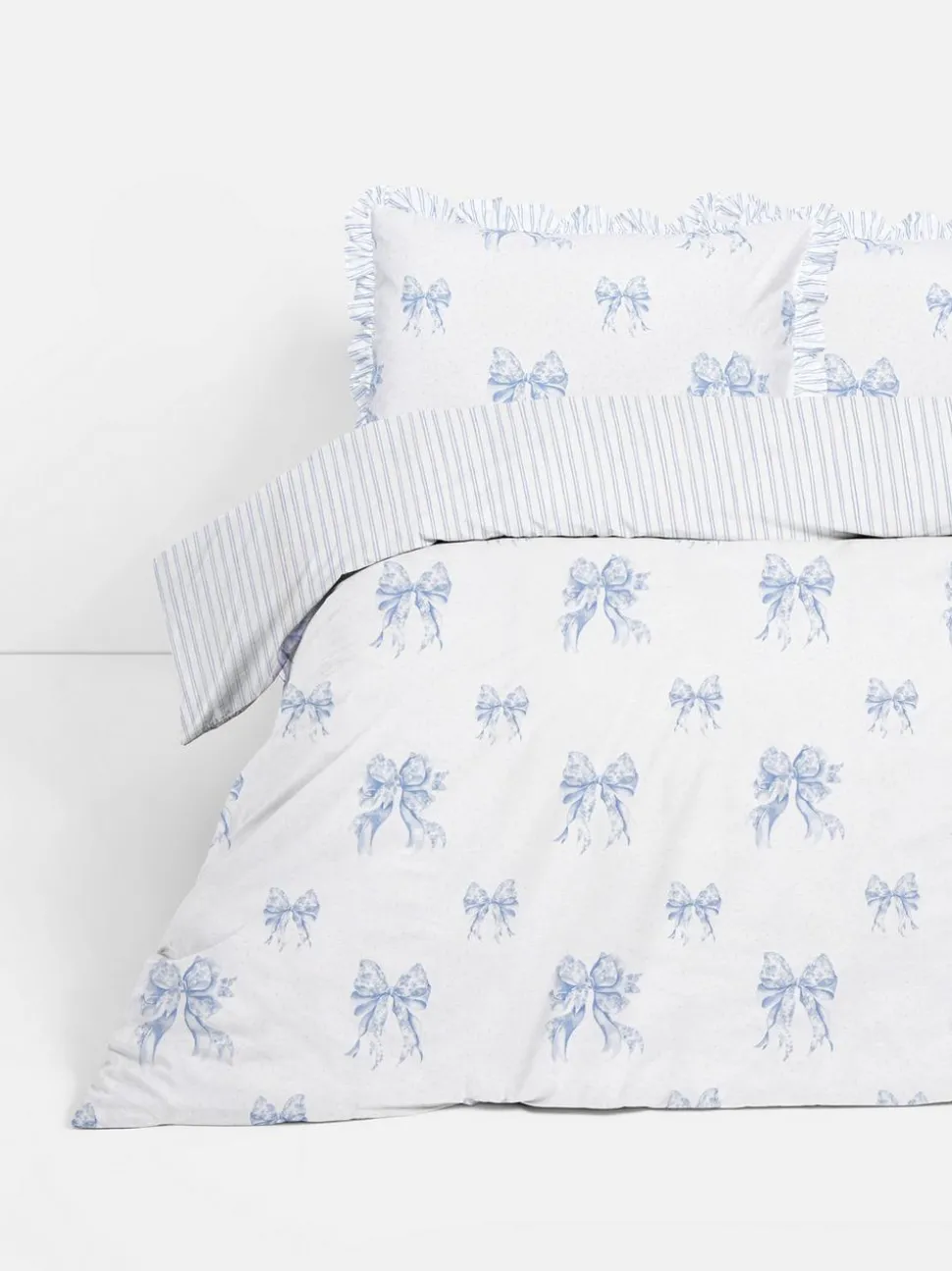 Bettwäscheset mit Streifen und Schleifen in Toile-Optik, Super-Kingsize