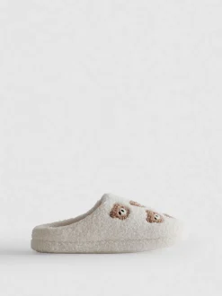 Borg-Hausschuhe mit Teddybär-Muster