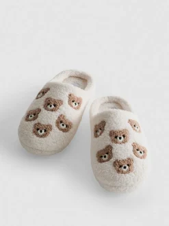 Borg-Hausschuhe mit Teddybär-Muster
