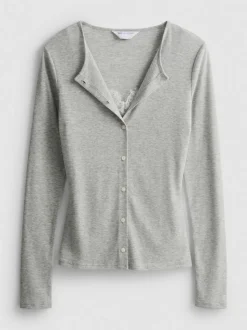„By Coleen“ Cardigan aus Baumwollmischung mit Spitzenbesatz