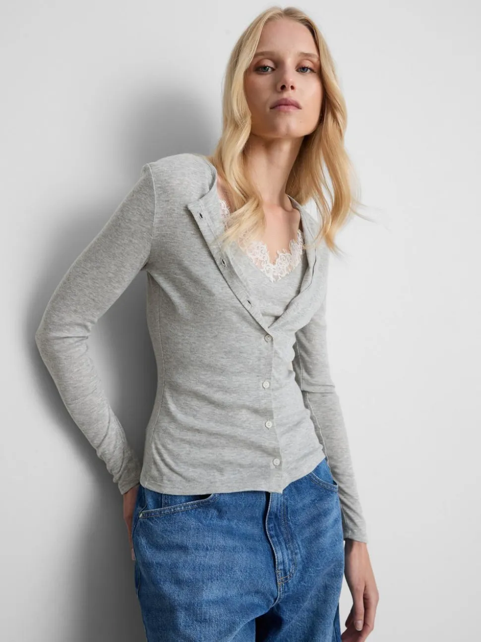 „By Coleen“ Cardigan aus Baumwollmischung mit Spitzenbesatz
