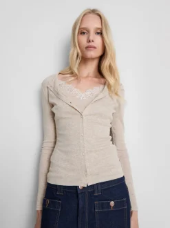 „By Coleen“ Cardigan aus Baumwollmischung mit Spitzenbesatz