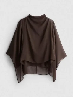 Cape-Bluse mit hohem Kragen