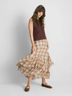 Chiffon-Maxirock mit Rüschen und Print