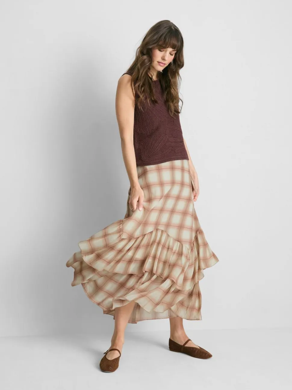 Chiffon-Maxirock mit Rüschen und Print