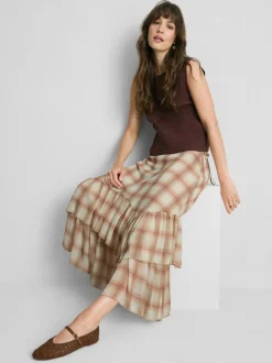 Chiffon-Maxirock mit Rüschen und Print